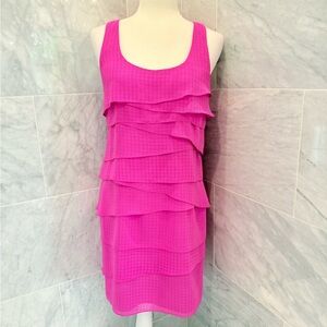 Shoshanna - Magenta Textured Tiered Sleeveless Racerback Silk Shift Dress Sz 4